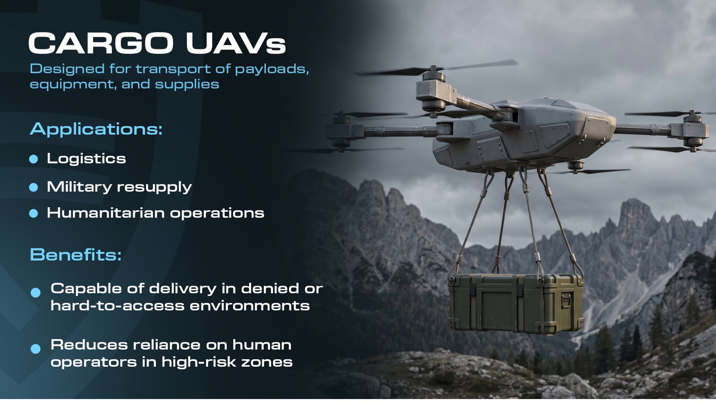 Fortis-protected cargo drone with ballistic composite shell